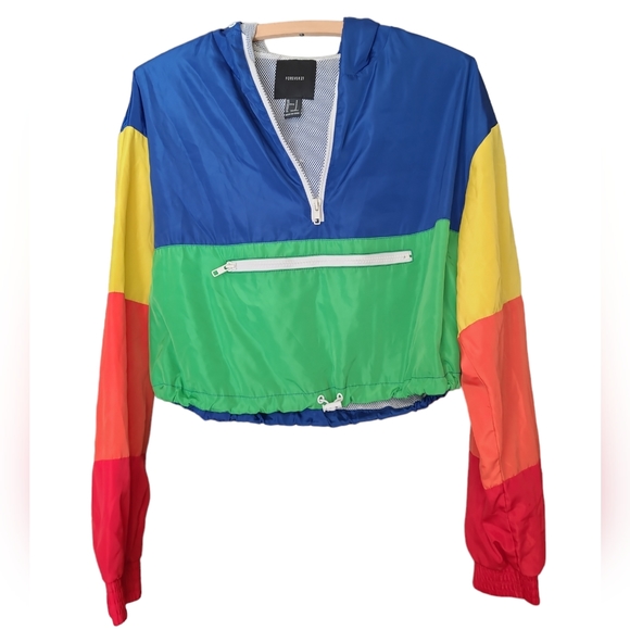 Cropped Multicolored Windbreaker Forever 21 Primary Colored Jacket Women's SMALL - Picture 1 of 6